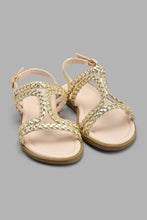 Load image into Gallery viewer, Redtag-Gold-Braided-Sandal-Sandals-Senior-Girls-5 to 14 Years
