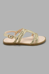 Redtag-Gold-Braided-Sandal-Sandals-Senior-Girls-5 to 14 Years