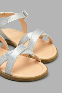 Redtag-Silver-Crossover-Strap-Sandal-Sandals-Senior-Girls-5 to 14 Years