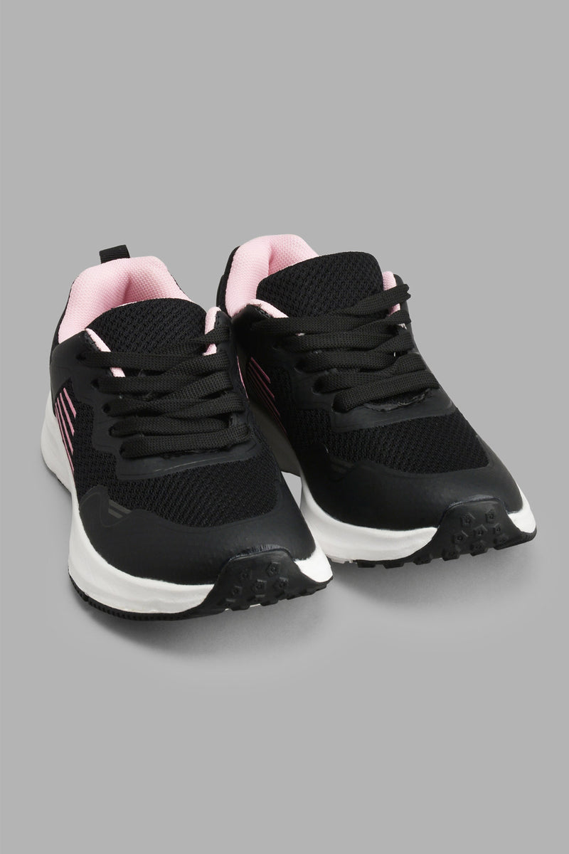 Redtag-Black-Lace-Up-Trainer-Sneakers-Senior-Girls-5 to 14 Years