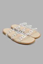 Load image into Gallery viewer, Redtag-White-Pearl-Strap-Mule-Sandal-Casual-Sandals-Senior-Girls-5 to 14 Years
