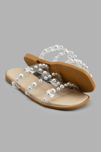 Redtag-White-Pearl-Strap-Mule-Sandal-Casual-Sandals-Senior-Girls-5 to 14 Years