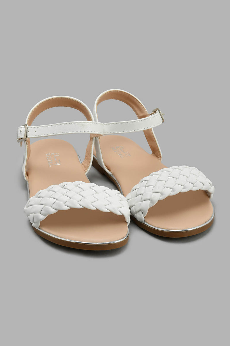 Redtag-White-Braided-Sandal-Slingbacks-Senior-Girls-5 to 14 Years