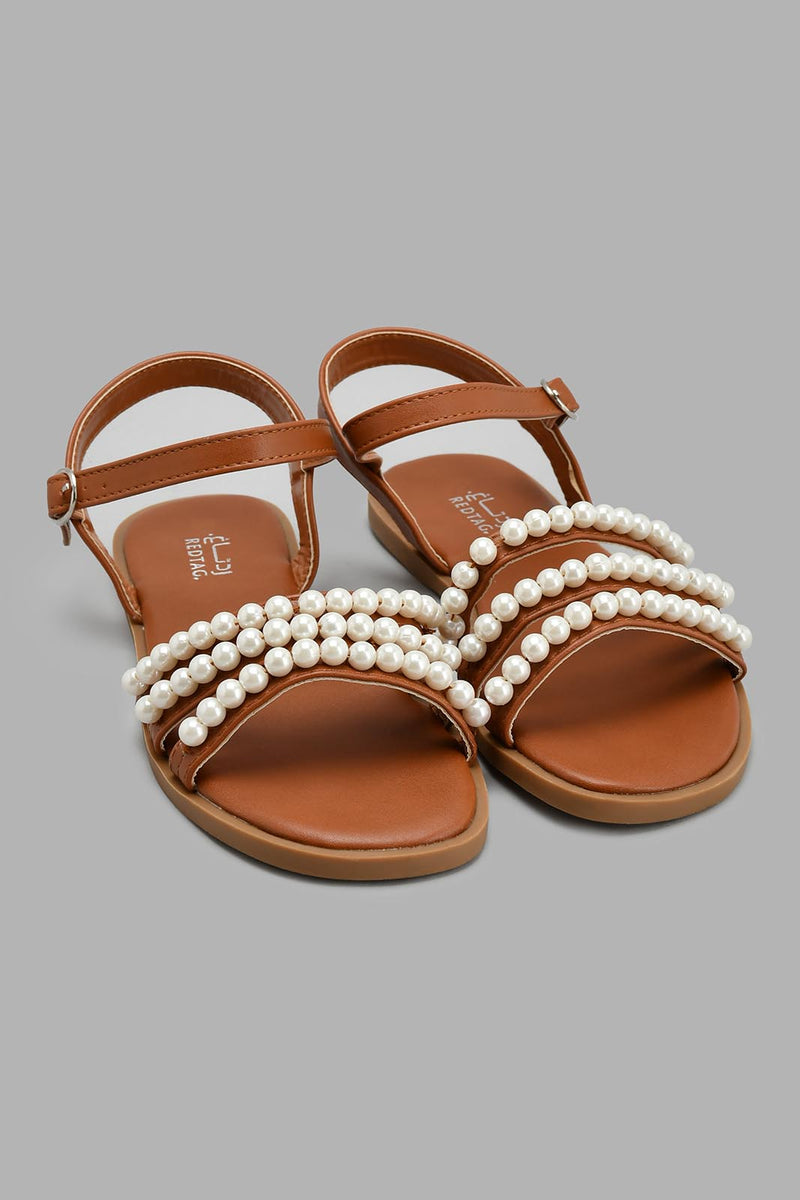 Redtag-Brown-Pearl-Sandal-Sandals-Senior-Girls-5 to 14 Years