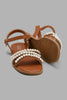 Redtag-Brown-Pearl-Sandal-Sandals-Senior-Girls-5 to 14 Years