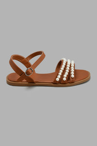 Redtag-Brown-Pearl-Sandal-Sandals-Senior-Girls-5 to 14 Years