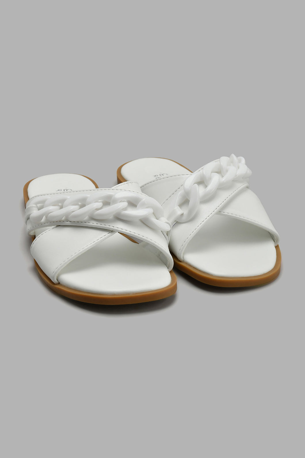 Redtag-White-Chain-Embellished-Mule-Sandal-Sandals-Senior-Girls-5 to 14 Years