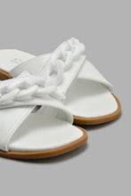 Load image into Gallery viewer, Redtag-White-Chain-Embellished-Mule-Sandal-Sandals-Senior-Girls-5 to 14 Years
