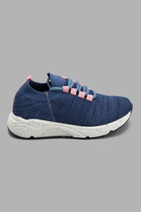 Redtag-Navy-Flyknit-Slip-On-Trainer-Slip-Ons-Senior-Girls-5 to 14 Years