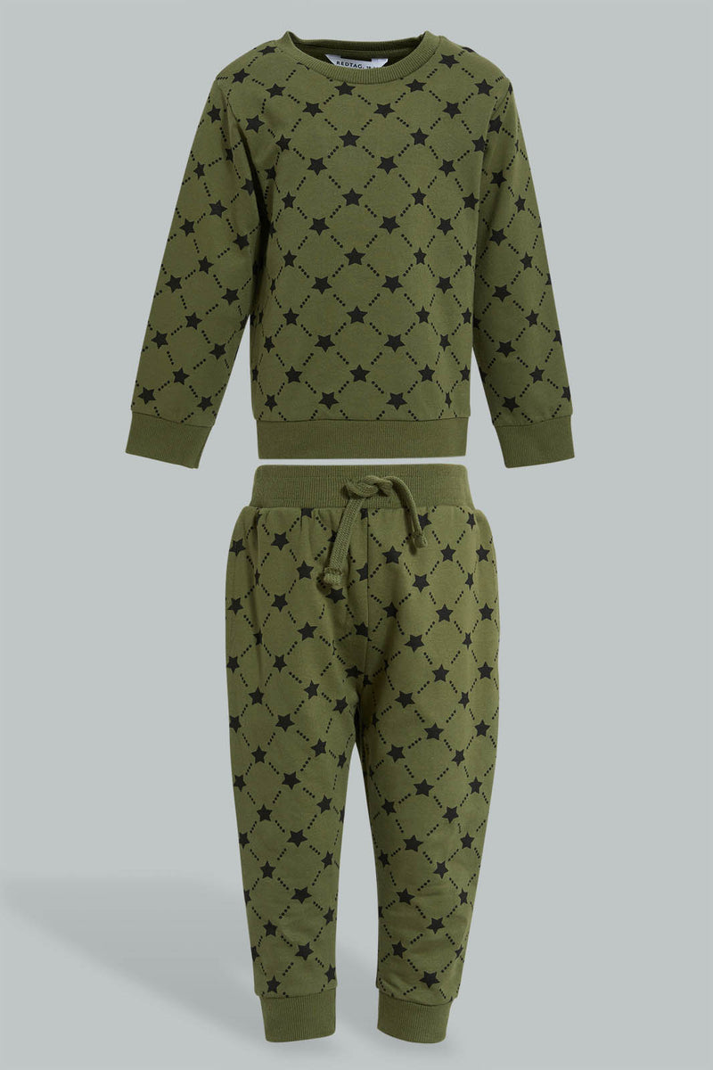 Redtag-Olive-Printed-Jogging-Suits-Sets-Infant-Boys-3 to 24 Months