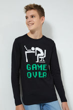 Load image into Gallery viewer, Redtag-Black-Game-Over-T-Shirt-Long-Sleeves-Senior-Boys-9 to 14 Years
