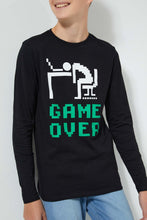 Load image into Gallery viewer, Redtag-Black-Game-Over-T-Shirt-Long-Sleeves-Senior-Boys-9 to 14 Years
