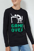 Redtag-Black-Game-Over-T-Shirt-Long-Sleeves-Senior-Boys-9 to 14 Years