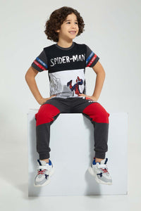 Redtag-Black-Spiderman-Foil-Print-T-Shirt-Character-Boys-2 to 8 Years