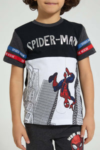 Redtag-Black-Spiderman-Foil-Print-T-Shirt-Character-Boys-2 to 8 Years