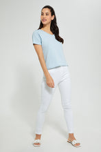 Load image into Gallery viewer, Redtag-Blue-Plain-Short-Sleeve-V-Neck-T-Shirt-Active-Tees-Women&#39;s-
