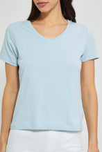 Load image into Gallery viewer, Redtag-Blue-Plain-Short-Sleeve-V-Neck-T-Shirt-Active-Tees-Women&#39;s-
