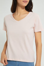 Load image into Gallery viewer, Redtag-Pink-Plain-Short-Sleeve-V-Neck-T-Shirt-Active-Tees-Women&#39;s-
