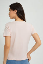 Load image into Gallery viewer, Redtag-Pink-Plain-Short-Sleeve-V-Neck-T-Shirt-Active-Tees-Women&#39;s-
