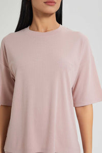 Redtag-Pink-Long-Line-Extended-Sleeve-T-Shirt-With-Emb-Colour:Pink,-Filter:Women's-Clothing,-New-In,-New-In-Women,-Non-Sale,-S22B,-Section:Women,-Women-T-Shirts-Women's-