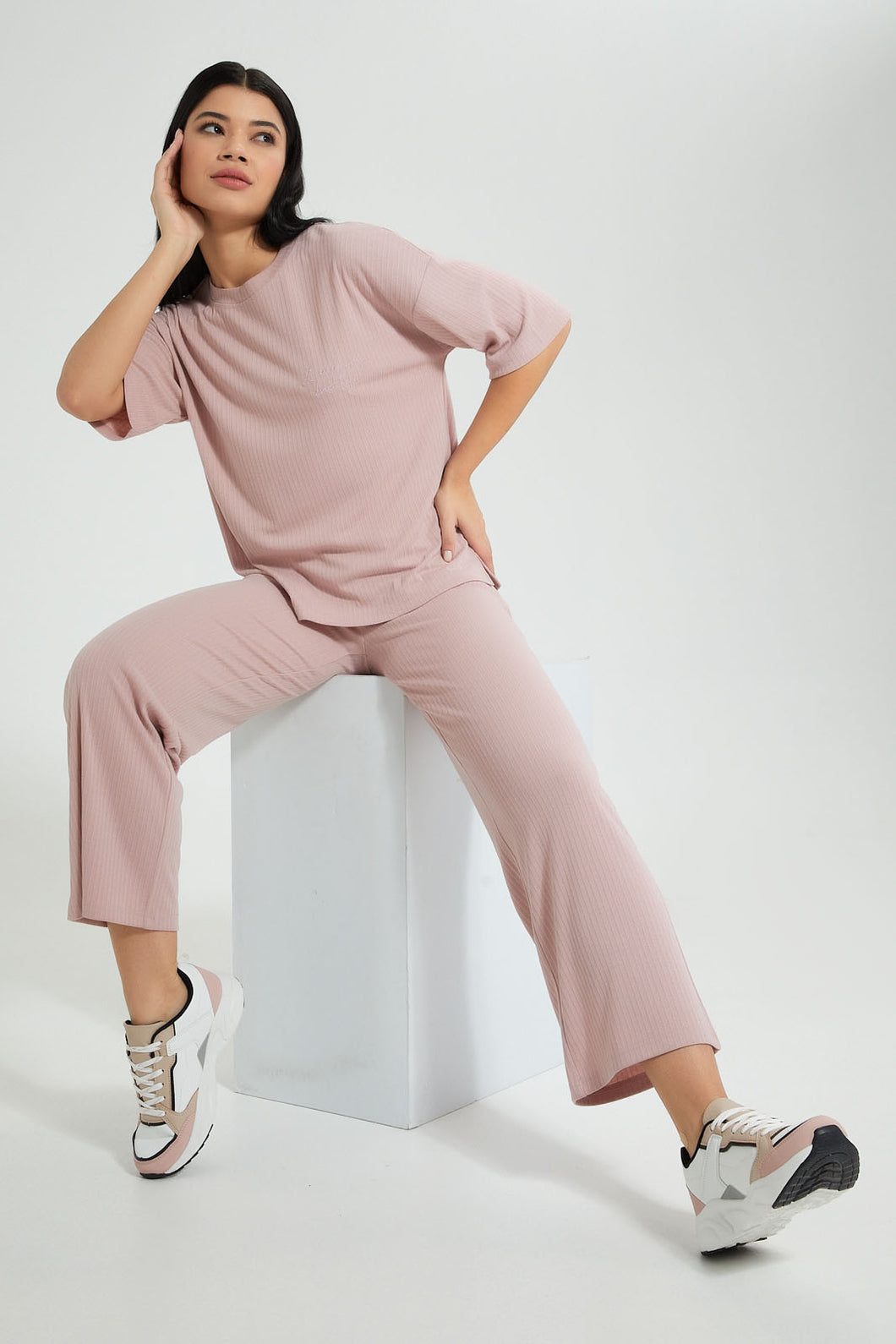 Redtag-Pink-Flared-Leg-Lounge-Pant-With-Emb-Colour:Pink,-Filter:Women's-Clothing,-New-In,-New-In-Women,-Non-Sale,-S22B,-Section:Women,-Women-Trousers-Women's-