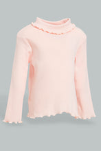 Load image into Gallery viewer, Redtag-Coral-Solid-Ribbed-Tshirt-Plain-Infant-Girls-3 to 24 Months
