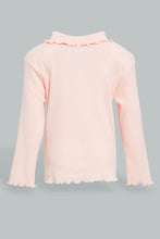 Load image into Gallery viewer, Redtag-Coral-Solid-Ribbed-Tshirt-Plain-Infant-Girls-3 to 24 Months
