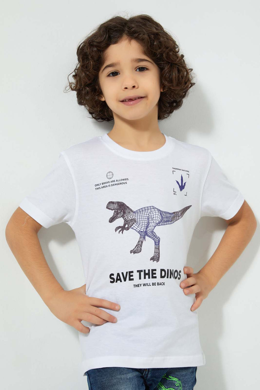 Redtag-White-Oversized-Dino-Print-T-Shirt-All-Over-Prints-Boys-2 to 8 Years