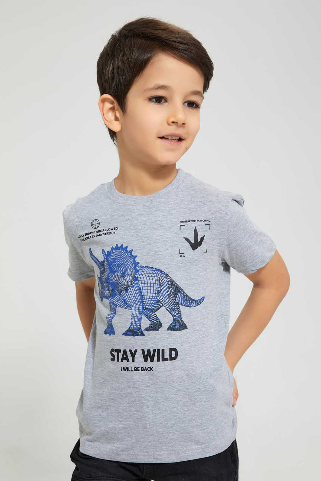 Redtag-Grey-Oversized-Print-T-Shirt-All-Over-Prints-Boys-2 to 8 Years