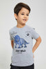 Redtag-Grey-Oversized-Print-T-Shirt-All-Over-Prints-Boys-2 to 8 Years