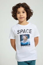 Load image into Gallery viewer, Redtag-White-Embossed-Print-T-Shirt-All-Over-Prints-Boys-2 to 8 Years
