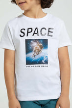 Load image into Gallery viewer, Redtag-White-Embossed-Print-T-Shirt-All-Over-Prints-Boys-2 to 8 Years
