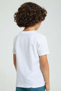 Redtag-White-Embossed-Print-T-Shirt-All-Over-Prints-Boys-2 to 8 Years