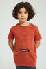 Redtag-Brown-Embossed-T-Shirt-All-Over-Prints-Boys-2 to 8 Years