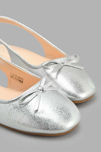 Redtag-Silver-Bow-Trim-Mule-Ballerinas-Senior-Girls-5 to 14 Years