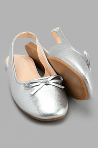 Redtag-Silver-Bow-Trim-Mule-Ballerinas-Senior-Girls-5 to 14 Years