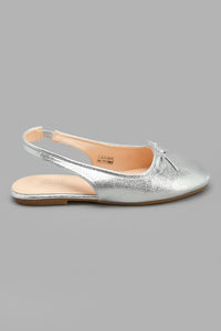 Redtag-Silver-Bow-Trim-Mule-Ballerinas-Senior-Girls-5 to 14 Years