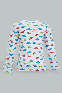 Redtag-Grey-Dino-Printed-Long-Sleeve-T-Shirt-Long-Sleeves-Infant-Boys-3 to 24 Months