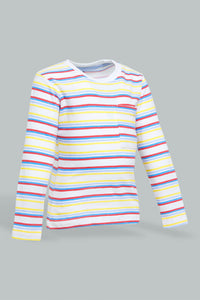 Redtag-Red-And-Yellow-Striped-Long-Sleeve-T-Shirt-Long-Sleeves-Infant-Boys-3 to 24 Months