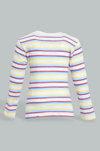 Redtag-Red-And-Yellow-Striped-Long-Sleeve-T-Shirt-Long-Sleeves-Infant-Boys-3 to 24 Months