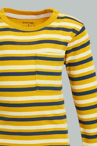 Redtag-Yellow-And-Navy-Long-Sleeve-T-Shirt-Long-Sleeves-Infant-Boys-3 to 24 Months