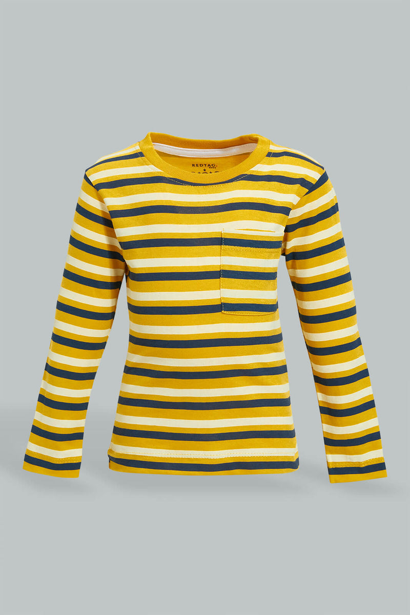 Redtag-Yellow-And-Navy-Long-Sleeve-T-Shirt-Long-Sleeves-Infant-Boys-3 to 24 Months