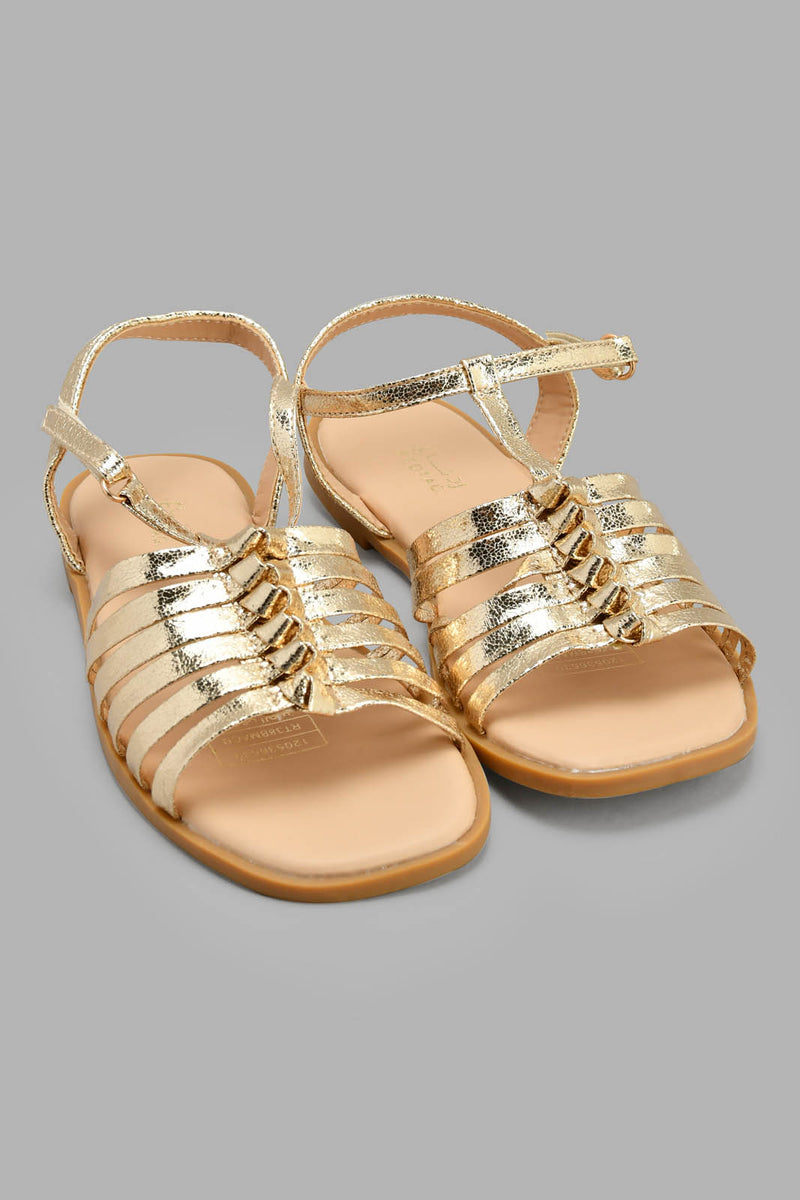 Redtag-Gold-Multi-Strap-Sandal-Sandals-Senior-Girls-5 to 14 Years