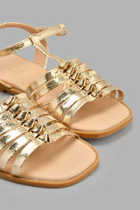 Redtag-Gold-Multi-Strap-Sandal-Sandals-Senior-Girls-5 to 14 Years