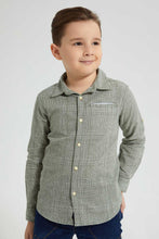 تنزيل الصورة على معرض الصور، Redtag-Olive-Check-Linen-Feel-Long-Sleeve-Shirt-Casual-Shirts-Boys-2 to 8 Years

