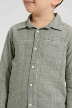 تنزيل الصورة على معرض الصور، Redtag-Olive-Check-Linen-Feel-Long-Sleeve-Shirt-Casual-Shirts-Boys-2 to 8 Years
