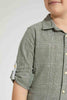 Redtag-Olive-Check-Linen-Feel-Long-Sleeve-Shirt-Casual-Shirts-Boys-2 to 8 Years