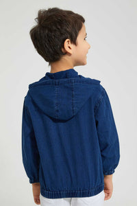 Redtag-Dark-Wash-Hooded-Shirt-Casual-Shirts-Boys-2 to 8 Years
