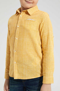 Redtag-Yellow-Check-Linen-Feel-Long-Sleeve-Shirt-Casual-Shirts-Boys-2 to 8 Years