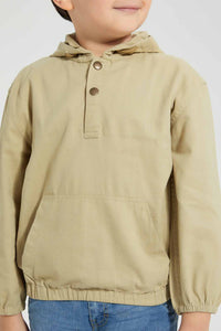 Redtag-Beige-Hooded-Shirt-Casual-Shirts-Boys-2 to 8 Years